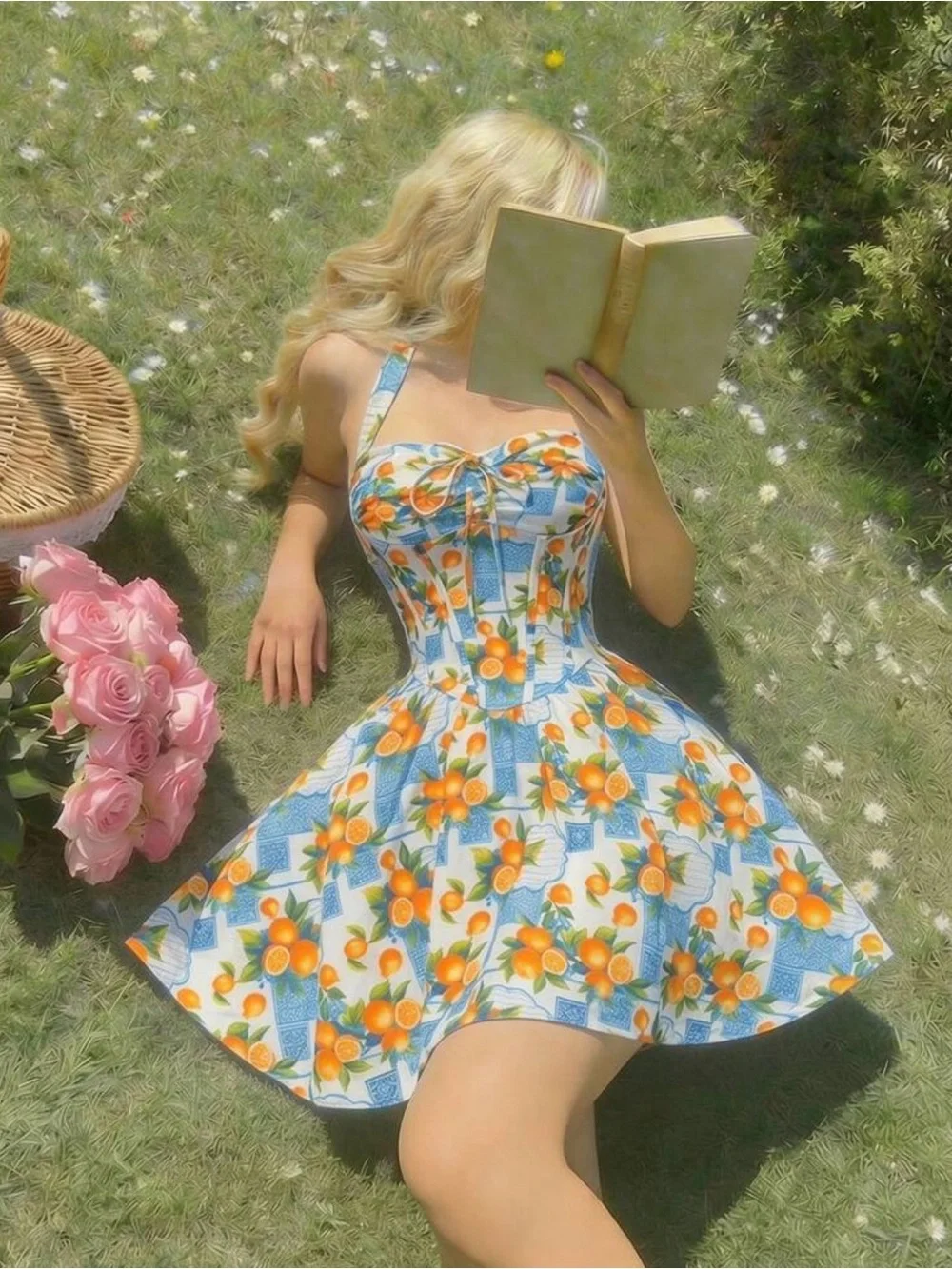 Floral Orange Print Fit-and-Flare Sundress